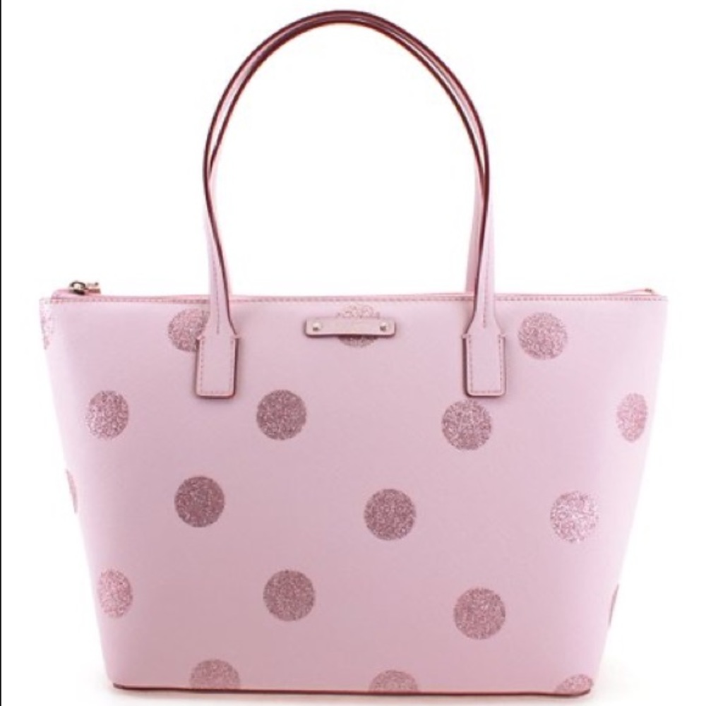Kate spade pink glitter polka dot tote bag